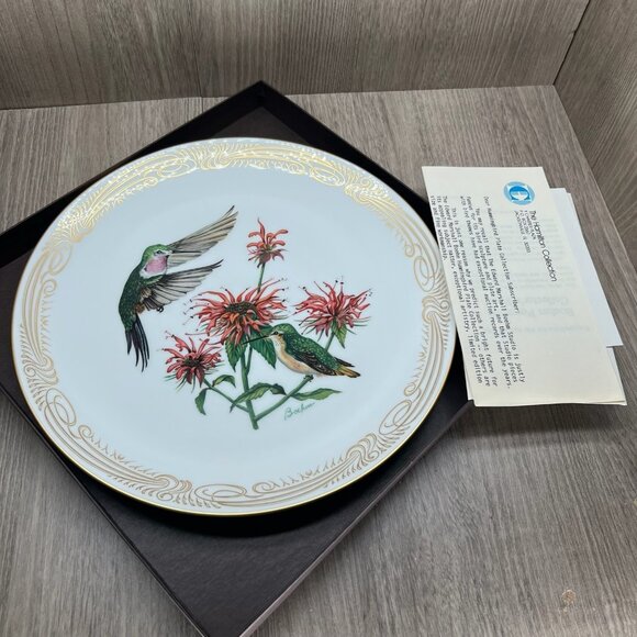 Vtg Boehm English Bone Porcelain Broad-tailed Hummingbird Plate Collection White - Picture 2 of 9